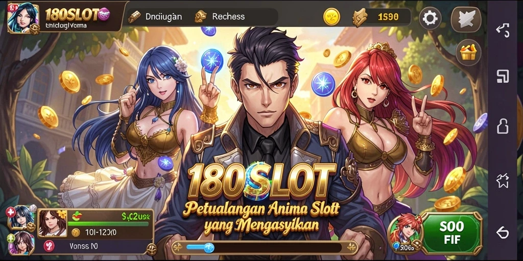 Screenshot gameplay 180SLOT menampilkan karakter anime ikonik dan slot yang menarik.