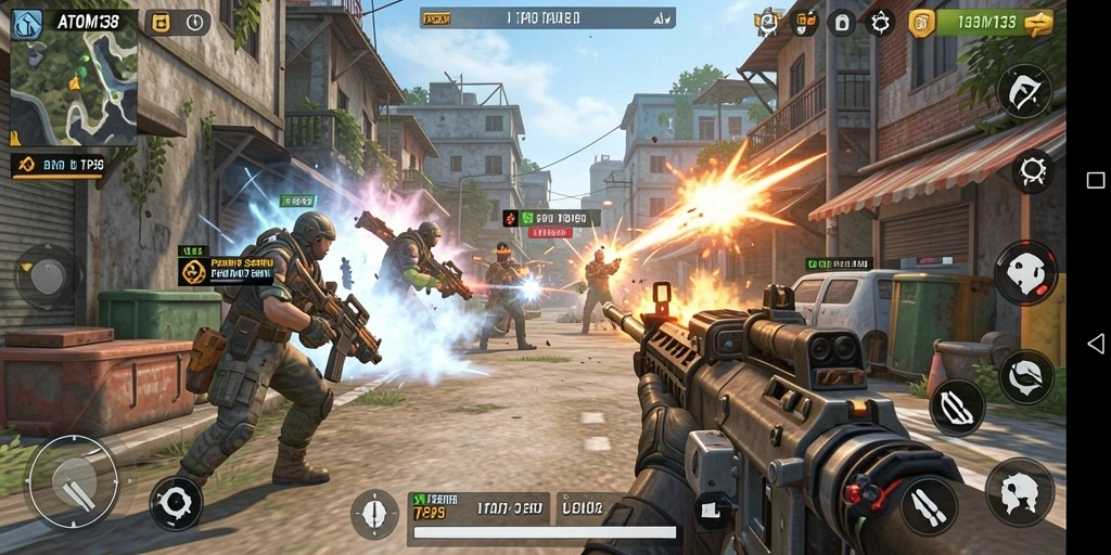 Screenshot gameplay ATOM138 menunjukkan pertempuran mendebarkan dalam TPS.
