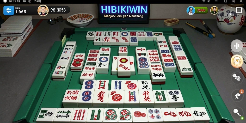 Tampilan gameplay HIBIKIWIN yang menarik dengan elemen Mahjong.