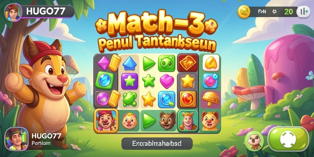 Gameplay Match-3 yang seru dengan tantangan menarik.