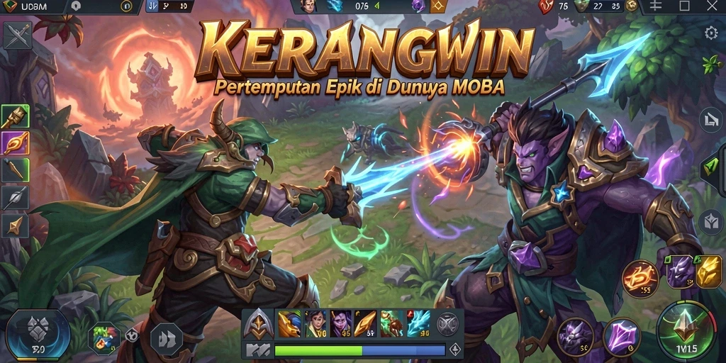 Tampilan seru gameplay KERANGWIN dengan aksi pertempuran MOBA.