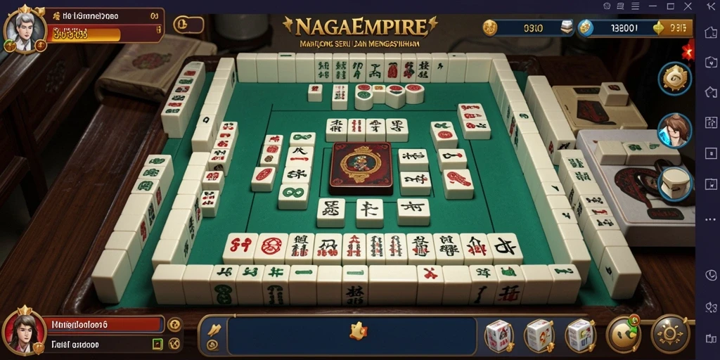 Tangkapan layar gameplay NAGAEMPIRE yang menampilkan serunya permainan Mahjong.