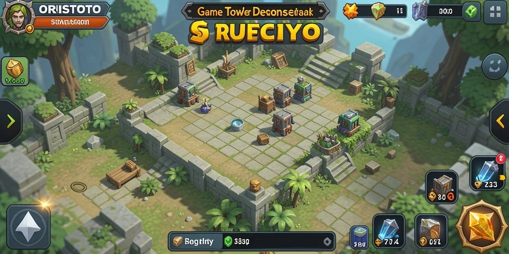 Tampilan menarik gameplay ORISTOTO dengan menara dan musuh yang beragam.
