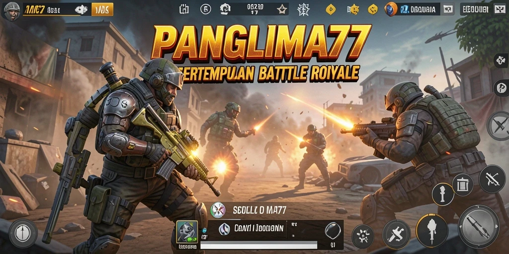 Tangkapan layar gameplay PANGLIMA77 menampilkan aksi Battle Royale yang intens.