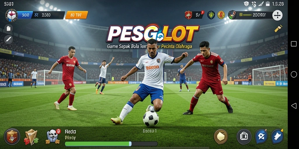 Screenshot utama PESGSLOT menampilkan aksi mendebarkan sepak bola.